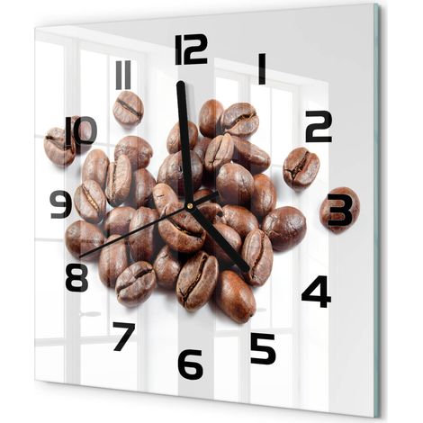 Horloge Murale Carrée Originale en Verre Silencieuse Design Moderne Salon Grains de café 30x30 cm (1/5)