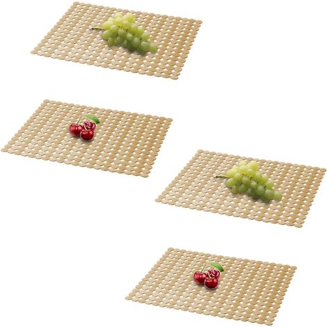 Lot de 4 tapis d'évier rectangulaires en PVC dimensions 40 x 30 cm avec motif à pois pour égouttage et protection contre les rayures couleur jaune (1/5)