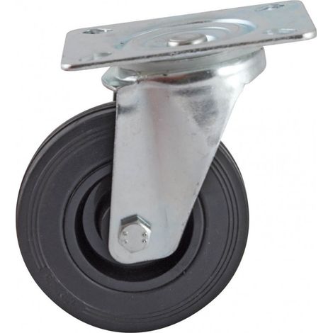 Lenkrolle mit rechteckiger Platte AVL - Schwarze Gummirolle Ø 100 - Tragkraft 80 kg - 508832O