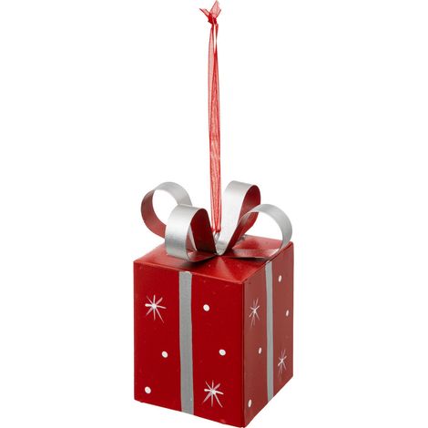 Déco de sapin Paquet cadeau en métal Rouge et Argent - Feeric Christmas