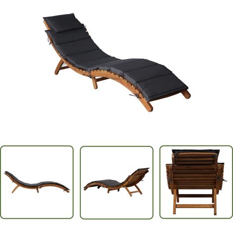 The Living Store Sonnenliege mit Auflage Massivholz Akazie Dunkelgrau - Sonnenliege - Gartenmöbel - Holzliege - Lounge Chair - Outdoor Möbel (1/5)