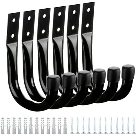 Porte-outils de cour – Ensemble crochets rangement mural, système suspension six pièces, organisation utilitaire robuste, support montage mural garage, appareil d'outils - (1/5)