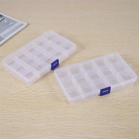 Boîte de rangement en plastique, lot de 2 boîtes de rangement transparentes pour perles, accessoires de bijouterie, boucles d'oreilles et autres créations (15 compartiments) (1/5)