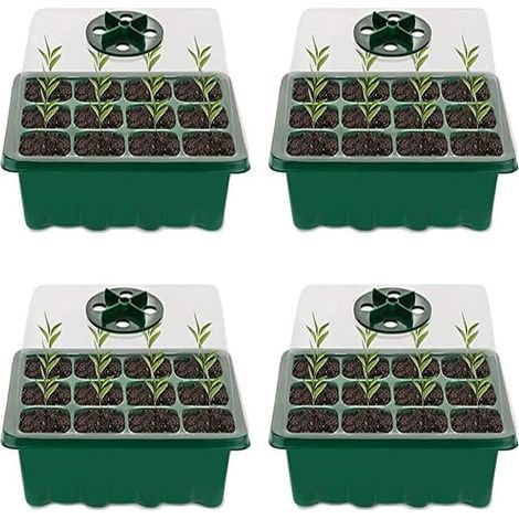 Mini serre pour plantes, 4 pièces, plateau de semis d'intérieur à 120 grilles, plateau de plantation avec couvercle (1/5)