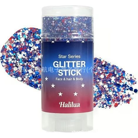 New Patriotic Face Hair Glitter Stick, July 4th - Hexagonal Glitter Stick