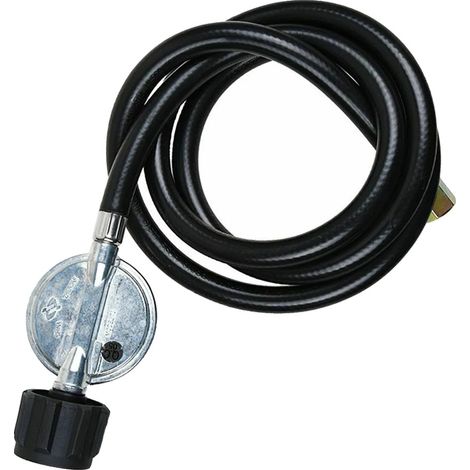 Manguera de extensión para tanque de propano, 1,5 metros de largo, con características de seguridad, color negro. (1/2)