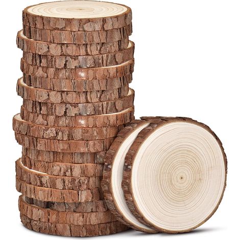 Tranche De Bois Naturel - Diamètre 3 5 À 4 Pouces Épaisseur 1 Cm Avec Écorce - Pour Décoration Rustique Artisanat DIY Coasters Ornaments De Noël Mariage