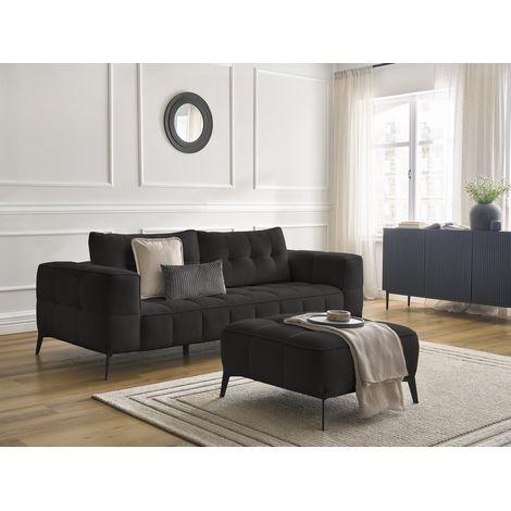BOBOCHIC - Canapé droit fixe 3 places ANIS tissu texturé avec pouf   Noir