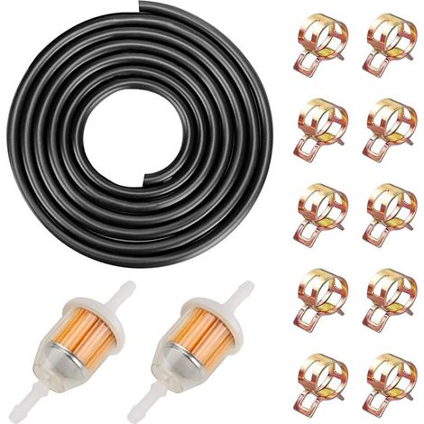 Kit de tuyau de carburant Ø 8 mm, 2 m, 10 colliers de serrage, 2 filtres à essence, pour motos, voitures, tondeuses à gazon, camions (1/5)