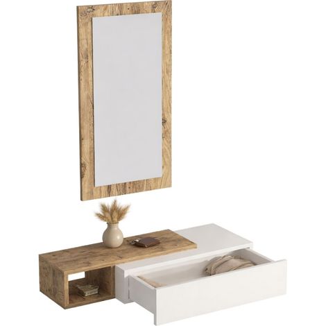 Garderobenmöbel Ingria, Spiegel inklusive, 1 Schublade, 1 Ablage, 82x30x16h cm Weiß