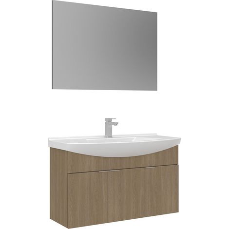 Ensemble Meuble Vasque avec Miroir (2 Pièces) "Purus 100" - 100 x 50 x 58 cm - Oak (1/3)