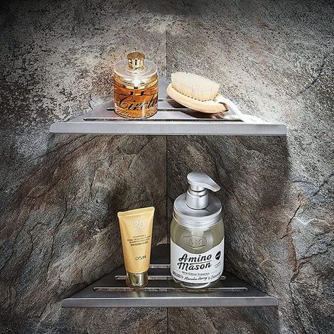 Lot de 2 étagères d'angle de salle de bain - Étagère d'angle sans perçage - Panier de douche - Organiseur de douche - En acier inoxydable - Fixation murale (1/5)