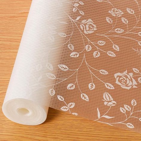 1 rotolo di ripiani per mobili da cucina 45 cm × 500 cm in EVA, impermeabili e antiscivolo, lavabili, con motivo a rose bianche, ideali per frigoriferi, cucine, armadi e altro ancora. (1/5)
