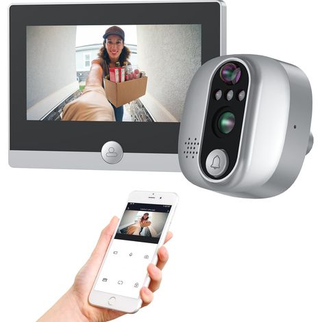 Caméra espion WiFi pour judas avec écran couleur 4,3 pouces, judas numérique avec grand angle 158° et capteur PIR, batterie 5000 mAh, WiFi 2,4 GHz, appel vidéo bidirectionnel et visionnage en direct d