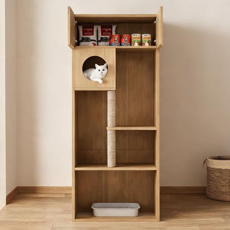 Meuble à chat avec griffoir rangement et cache-litière 80 x 45 x (1/5)