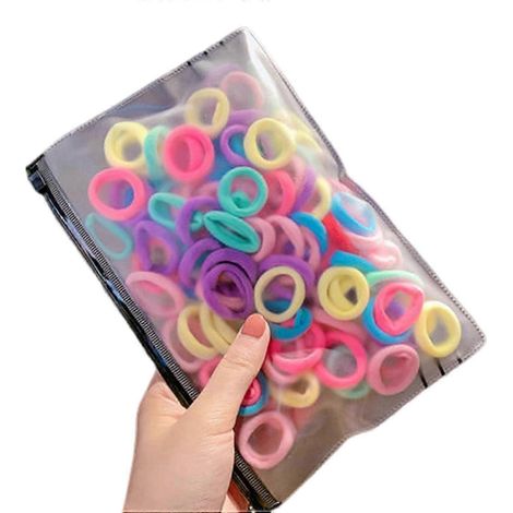 100 élastiques à cheveux colorés, doux et légers, en matière éponge.-Red (1/5)