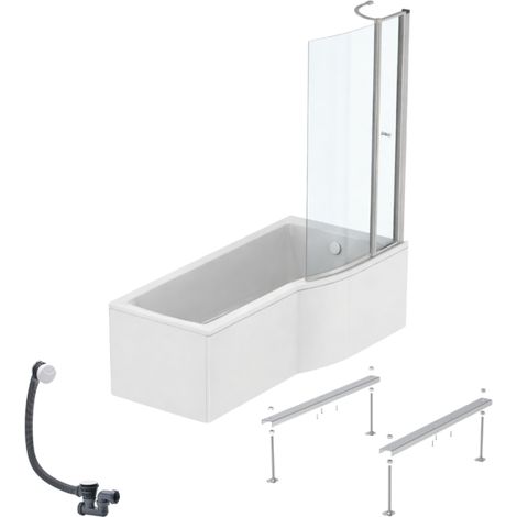 Pack baignoire bain douche 170 x 80 cm droite IDEAL STANDARD Connect Air + tablier + pare bain avec volet  + pieds + vidage Blanc