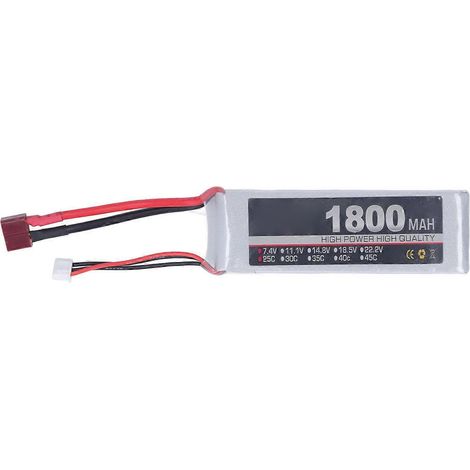 Batterie LiPo 2024RC 7,4 V 2S 1800 mAh 25C rechargeable au lithium-polymère pour voitures et avions RC (prise T). (1/5)