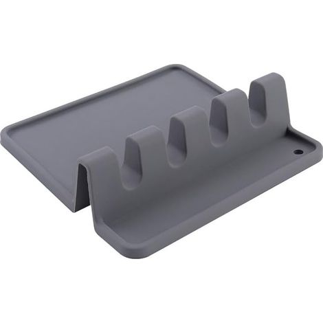 Repose-ustensiles de cuisine en silicone pour louche, spatule, pince, fourchette – Résistant à la chaleur, sans BPA, gris, 1 pièce (1/5)