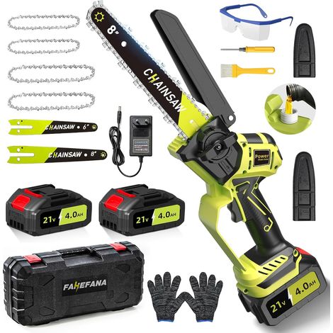 Mini tronçonneuse avec batterie 8000 mAh, tronçonneuse à batterie 6/8 pouces sans balais, tronçonneuse à batterie portative pour la coupe du bois (1/5)