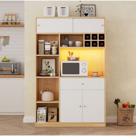Aparador de cocina con LED, 1 cajón, 3 puertas, 115 x 35 x 180 cm OKMYHOME (1/5)