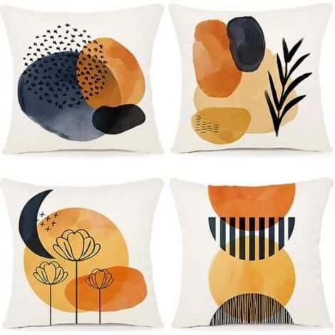 Set of 4 Geometric Pattern Cushion Covers Decorative Cotton Linen Cushion Covers Sofa Pillow Case Square Cushion Cover for Bed Car Home Sofa 45x45cm (1/5)