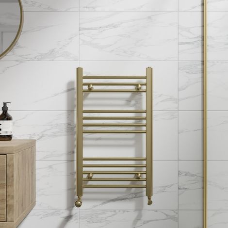 DuraTherm Brushed Brass Flat Straight Heated Towel Rail Bathroom Radiator Designer 750 x 450mm