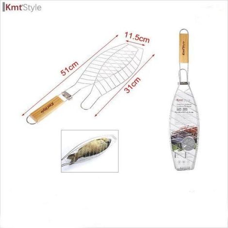 parrila rejilla barbacoa para pescado 51 cms x 31 cms x 11,5 cms con mango kmtstyle