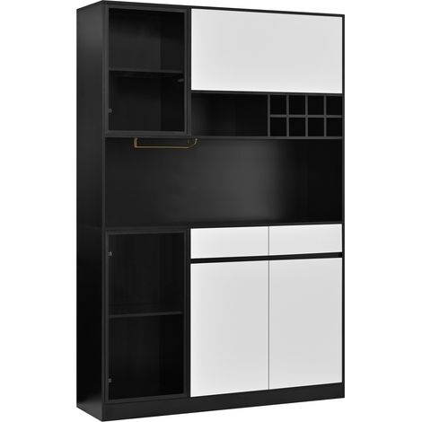 Hohe Vitrine 120x35x180 cm aus MDF in Schwarz und Weiß mit LED und Stauraum – MEUBLIV (1/5)