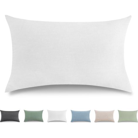 Taie Oreiller 40x60 cm Lot De 2, Housse Coussin 100% Coton Lavé Doux, Aspect Lin Et Respirant, Taie d Oreiller Blanc avec Fermeture éClair (1/5)