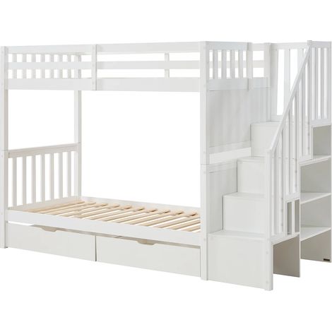Letto a castello 90 x 190 cm con cassetti Pino e MDF Bianco - ZILENI (1/5)