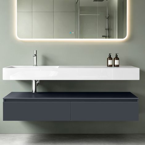 Mai & Mai Badmöbelset Waschtisch mit Unterschrank Anthrazit matt 150x48x25cm mit Soft-Close Schubladen inkl. Mineralguss-Waschbecken UP