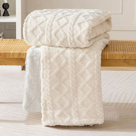 Manta de forro polar Sherpa de 100x150 cm, suave y mullida, con ribete térmico para ayudar al bebé a dormir mejor, color beige. (1/5)