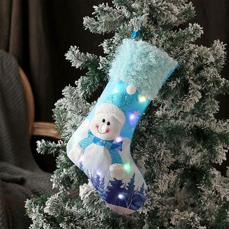 Chaussette De Noël - Avec Lumières Intégrées - Pour Cheminée Et Arbre De Noël - Bleu - 48 X 21 Cm - 1 Pièce (1/5)