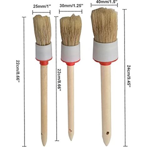 Lot de 3 brosses souples universelles pour le lavage de voiture (aérations, tableau de bord, garnitures de sièges). Diamètre de la tête : 25 mm, 30 mm, 40 mm. (1/3)
