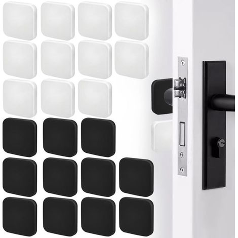 Lot de 22 Butée de Poignée de Porte Murale, Butée de porte 40 x 10 mm Noir et Blanc Butoir de Porte en Silicone Butées de Porte Autocollantes Coussin de Protection Carrée Protections Murales (1/5)