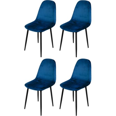 Lot de 4 chaises "Inoui" en velours - Bleu - L 55 x P 44 x H 90 cm - Livraison gratuite (1/5)
