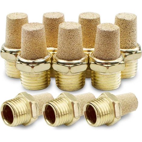 10 Pcs SL-01 Pneumatic Silencer, 1/8" Male Thread", Sintered Brass Exhaust Muffler (1/4)