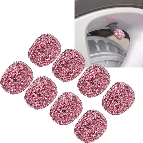 Universelle Autoreifenventilkappen, handgefertigt und mit Kristallstrasssteinen verziert (8er-Set), rosa (1/5)