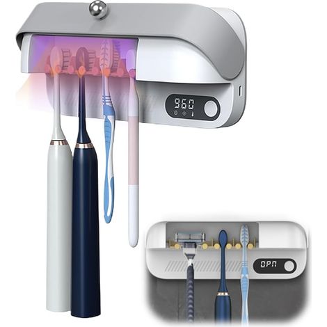 Porte-Brosse à Dents Désinfectant, Stérilisateur UV, Support Mural pour Brosse à Dents Électrique avec 2 Supports Remplaçables (1/5)