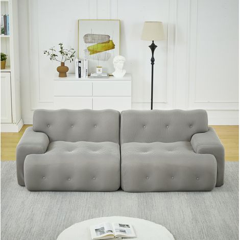 Sofá oversize de 2 plazas de tela gris, sin montaje, 224 x 104 x 66 cm DESVIAE (1/5)