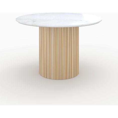 Mesa redonda para 4 personas mármol blanco y madera de mango D120 cm - Agathe