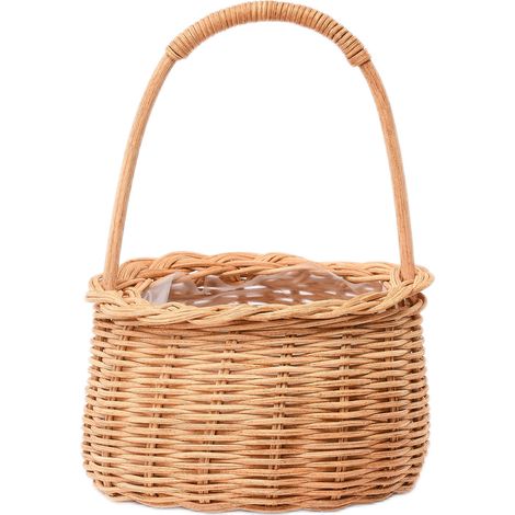 Lot de 2 petits paniers à fleurs en osier tressé avec poignée, parfaits pour la décoration de la maison, les mariages, les pique-niques et le camping (B17 beige). (1/5)