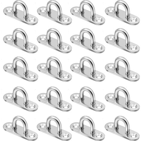M5 Stainless Steel Eyelet Plate with Eye for Hanging Objects, Hooks Wall Bracket, Shade Sail Bracket, Ceiling Hook, 20 Pack (1/5)