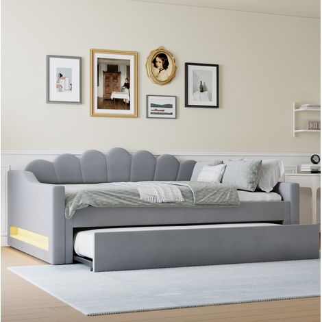 MEUBLIV Letto 140x200 cm grigio con letto estraibile e LED, senza materasso (1/5)
