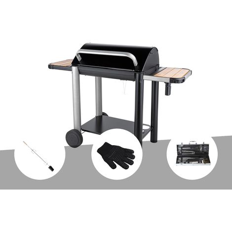 Barbecue charbon Vulcano 3000 + Kit tournebroche + Gant de protection + Malette 8 accessoires inox - Somagic (1/2)