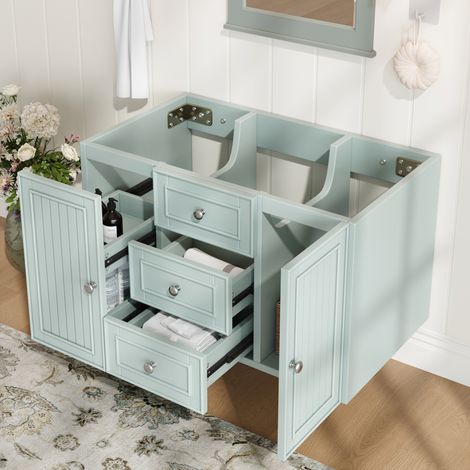 Mueble baño suspendido con cajones y almacenaje verde OKMYHOME (1/5)