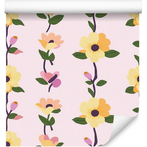 Papier peint fleuri style cottagecore blanc et crème pour salon et chambre 50x1000 cm (1/5)