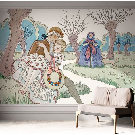 Papier peint autocollant Mural avec colle pour salon et chambre Décoration murale rapide Scène romantique 312x219 cm (1/5)