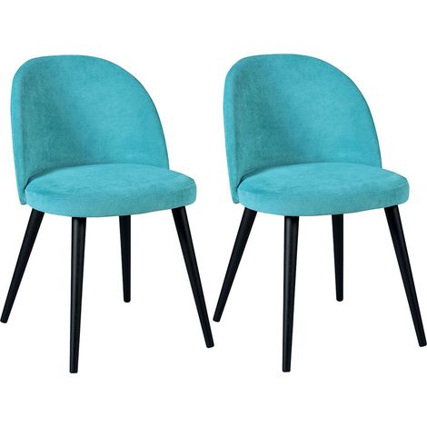 Lot de 2 Chaises tissu velours bleu pieds bois massif teinté wengé - NUBILE (1/3)